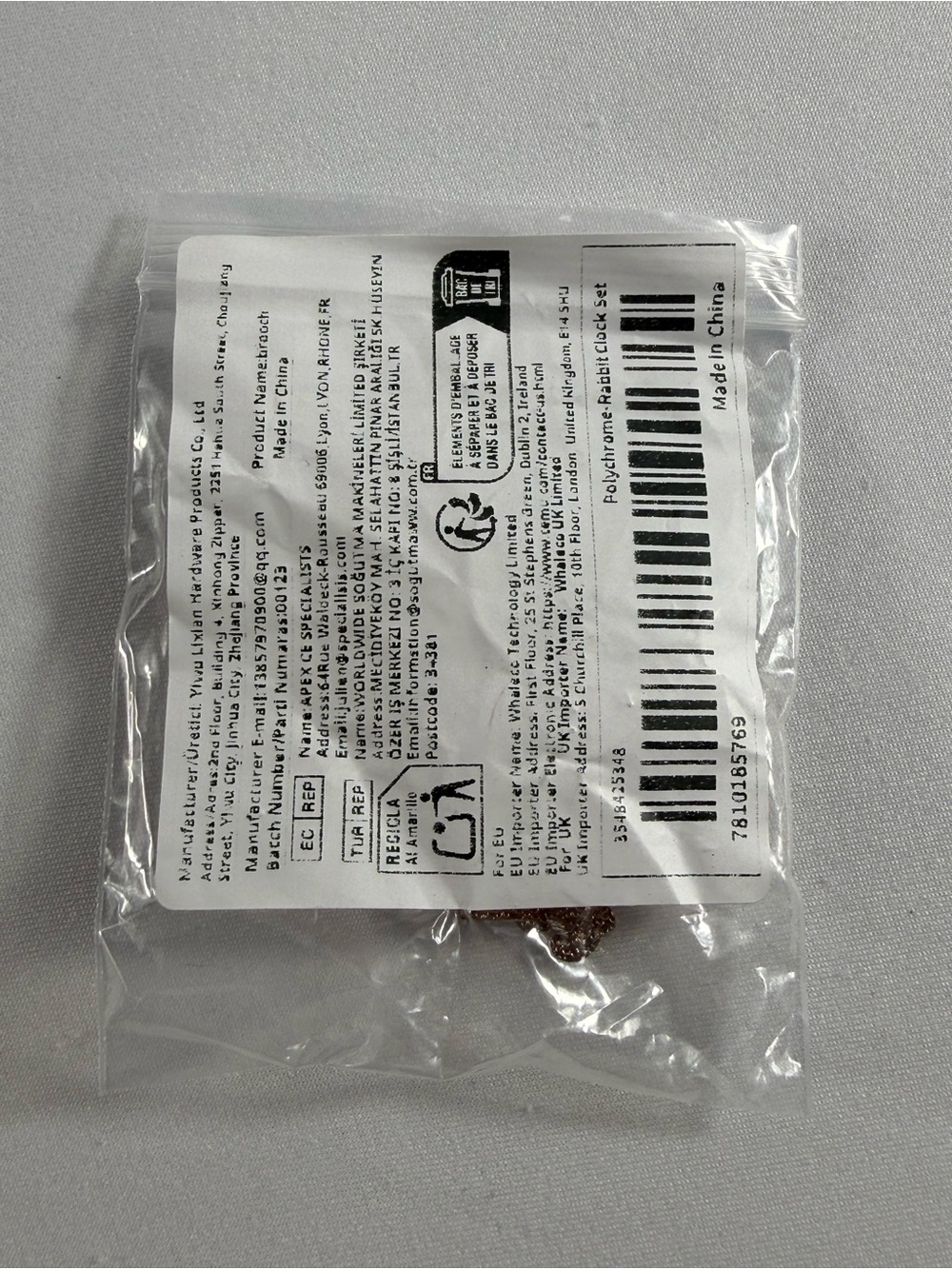 NWT-White Rabbit Pocket Watch Clock 4.05” x 1.98” Lapel Brooch Pin - Picture 7 of 7